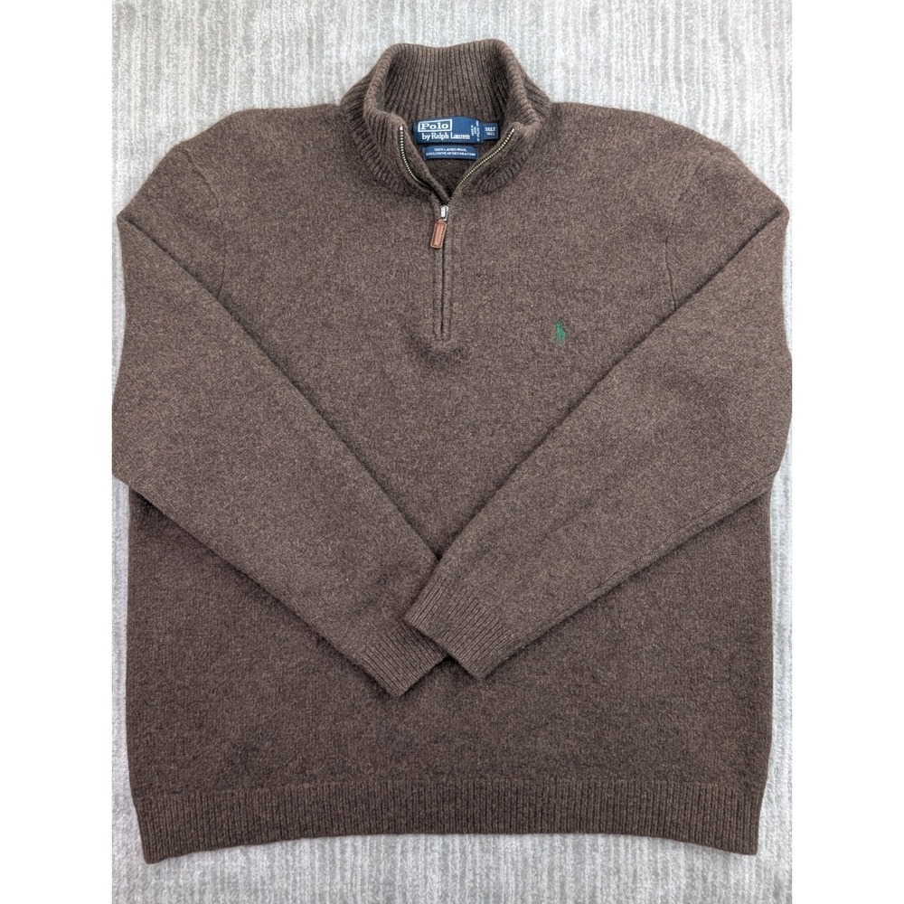 Polo Ralph Lauren 100% Lambs Wool 1/4 Zip Sweater Pullover Men's XL Brown